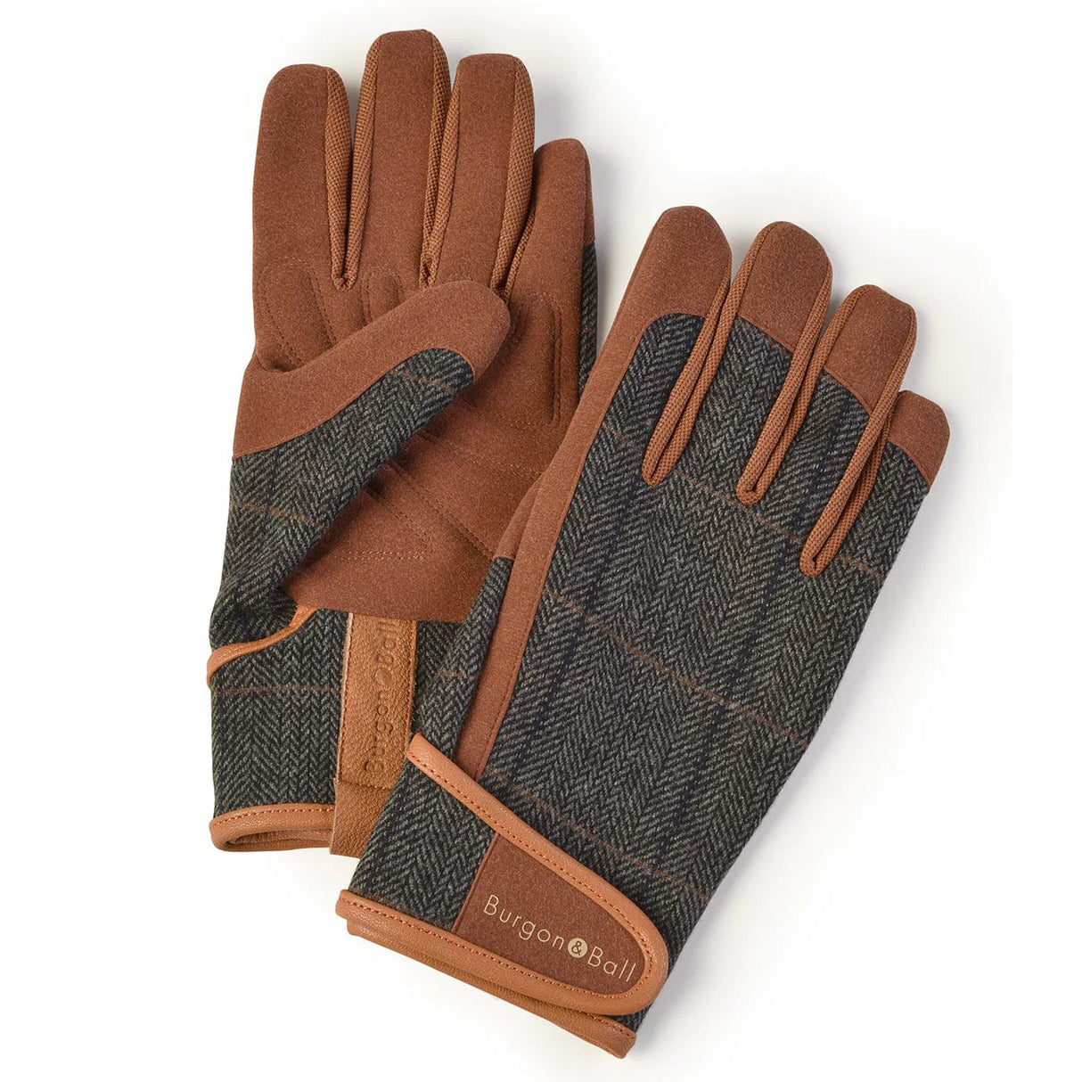 Tweed brown / grey mens large / extra large gardening gloves on white background