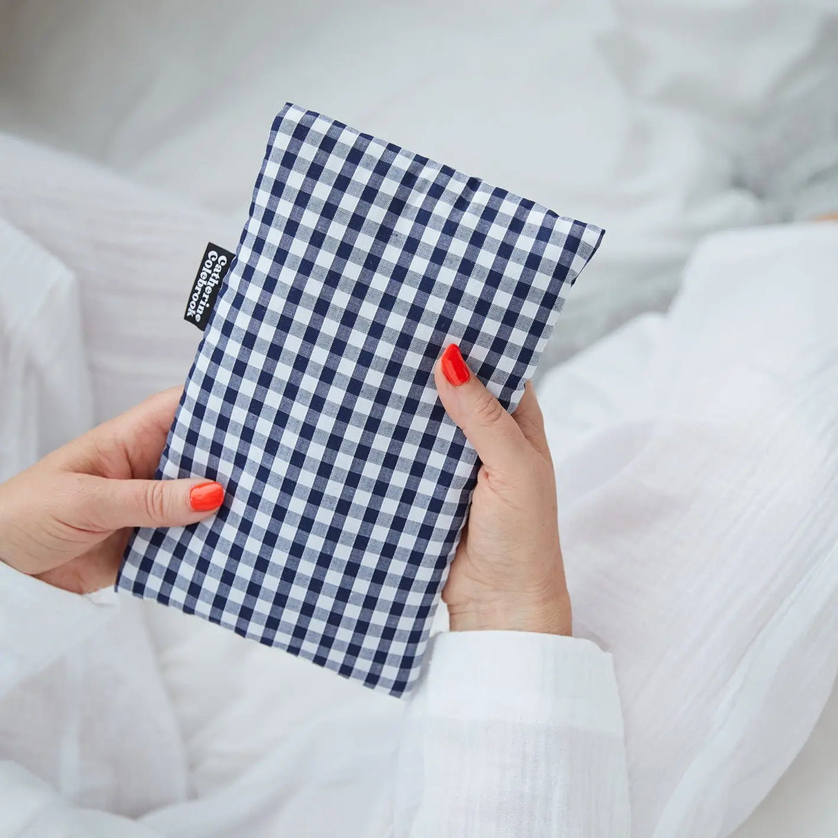 Navy Gingham Mini Hot Water Bottle