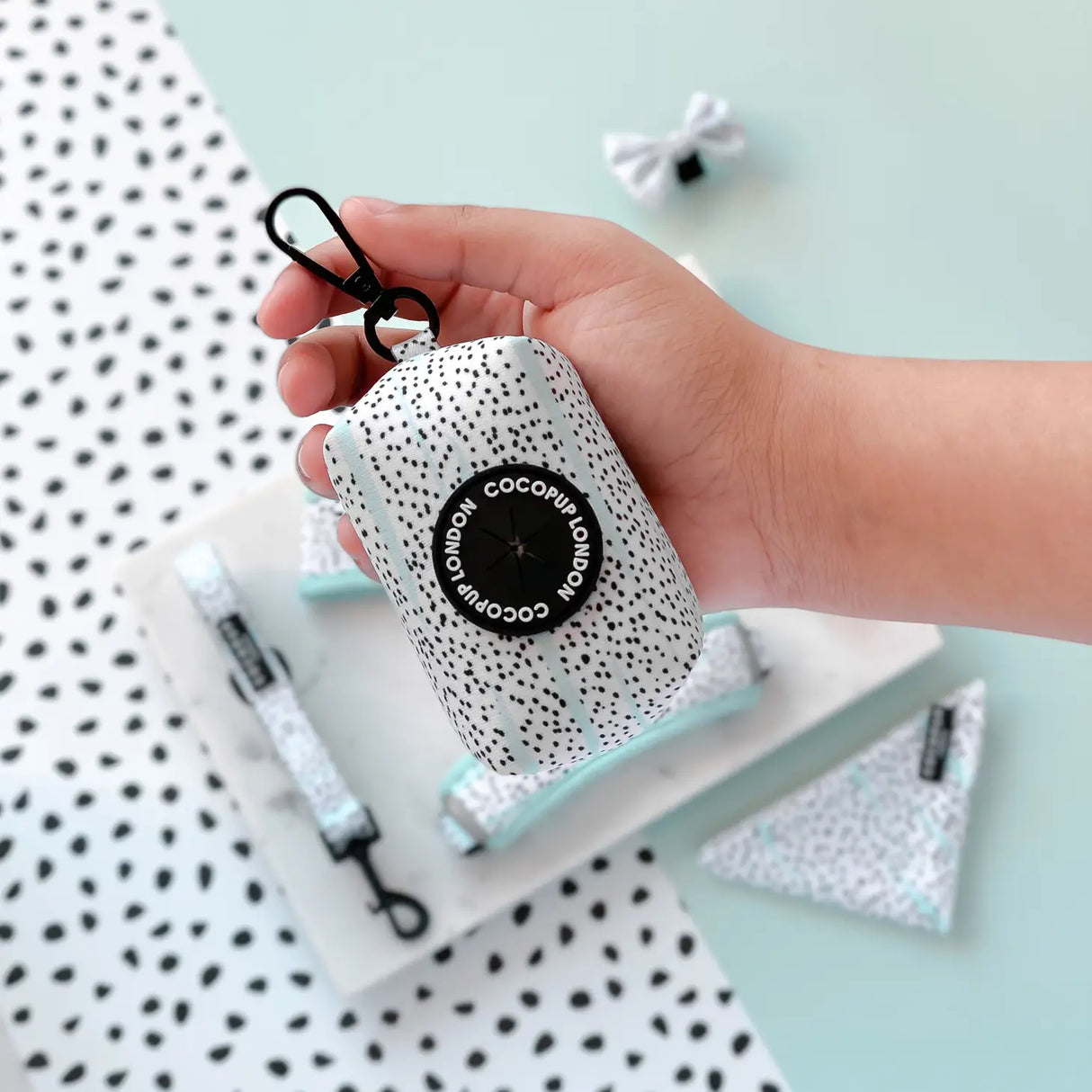Dog Poop Bag Holder - Mint Dalmation