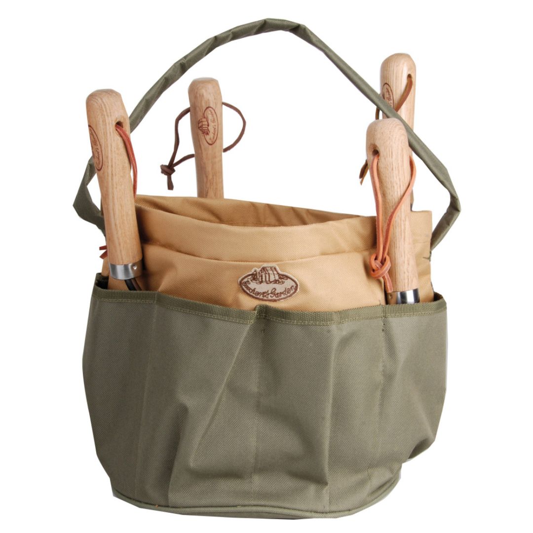 Canvas Garden Tool bag with handle. Khaki and beige
