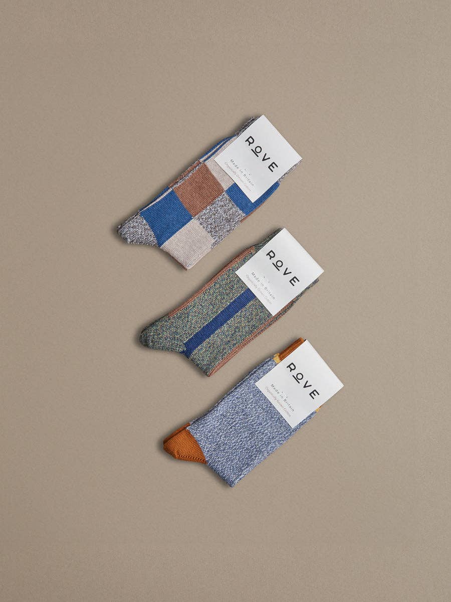 Organic Cotton Socks -Patchwork Blue