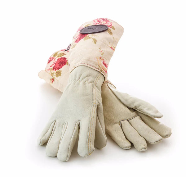 Floral Linen & Leather Gardening Gloves