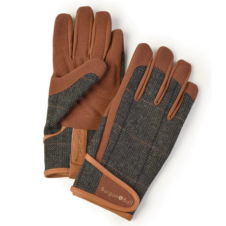 Tweed brown / grey mens large / extra large gardening gloves on white background