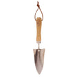 Transplanter trowel for seedlings with wooden handle and depth markings on head