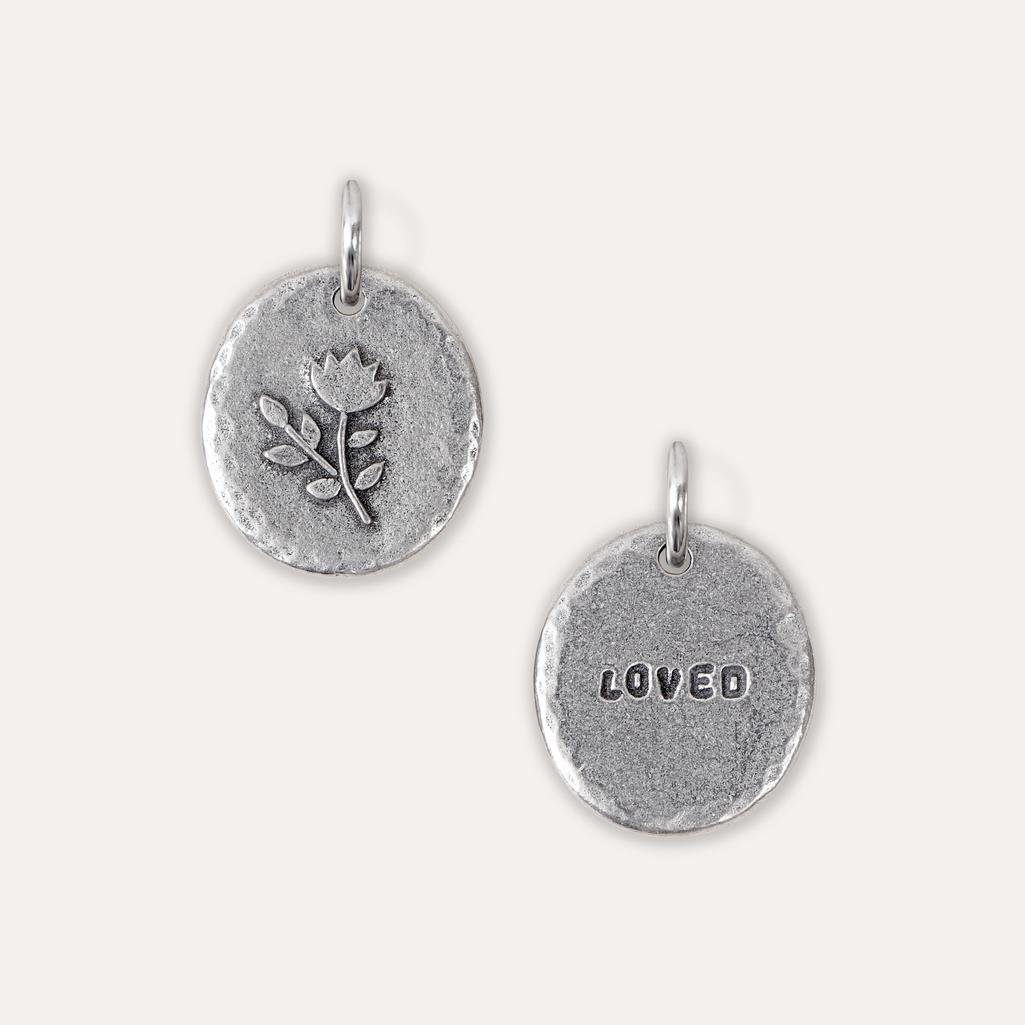 Floral 'loved' Pewter Charm